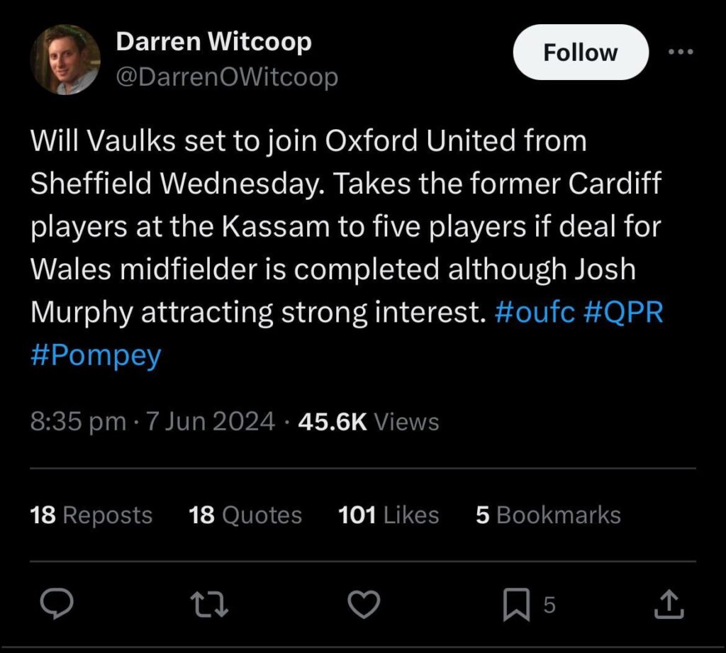 Rumour has it we’re losing our player of the year to Cardiff Lite up the U’s though