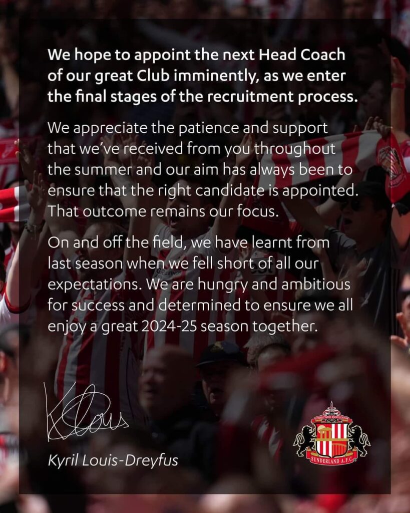 Sunderland announce announcement, before manager announcement