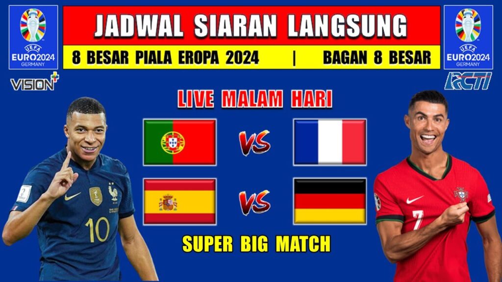 JADWAL SIARAN LANGSUNG EURO 2024 BABAK 8 BESAR - PORTUGAL vs PRANCIS - SPANYOL vs JERMAN