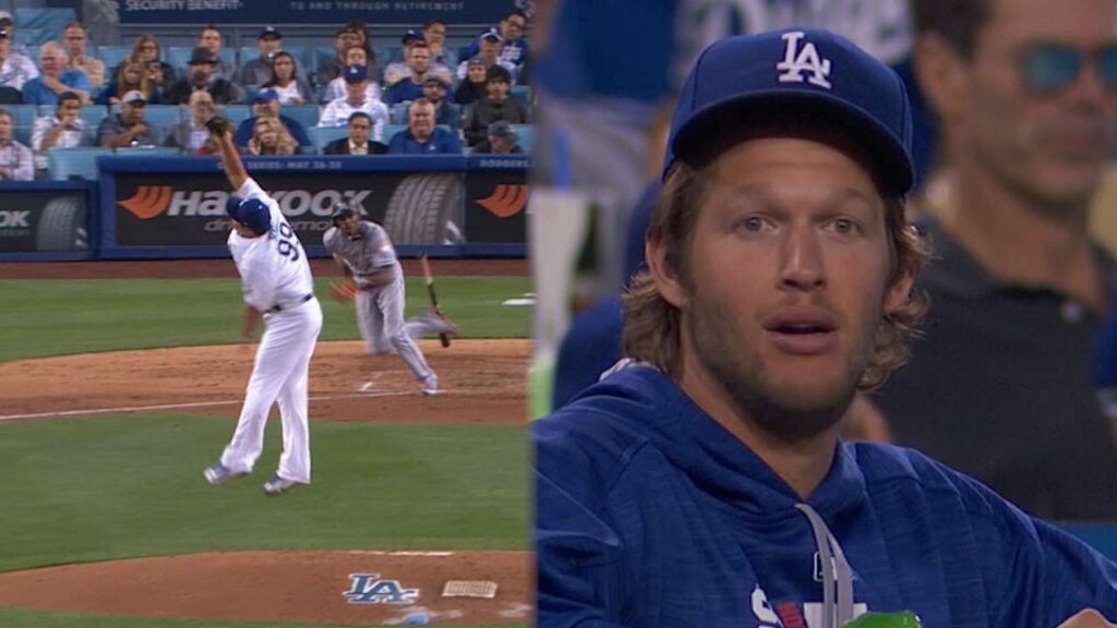 MIA@LAD: Ryu leaps for one-hopper on the mound