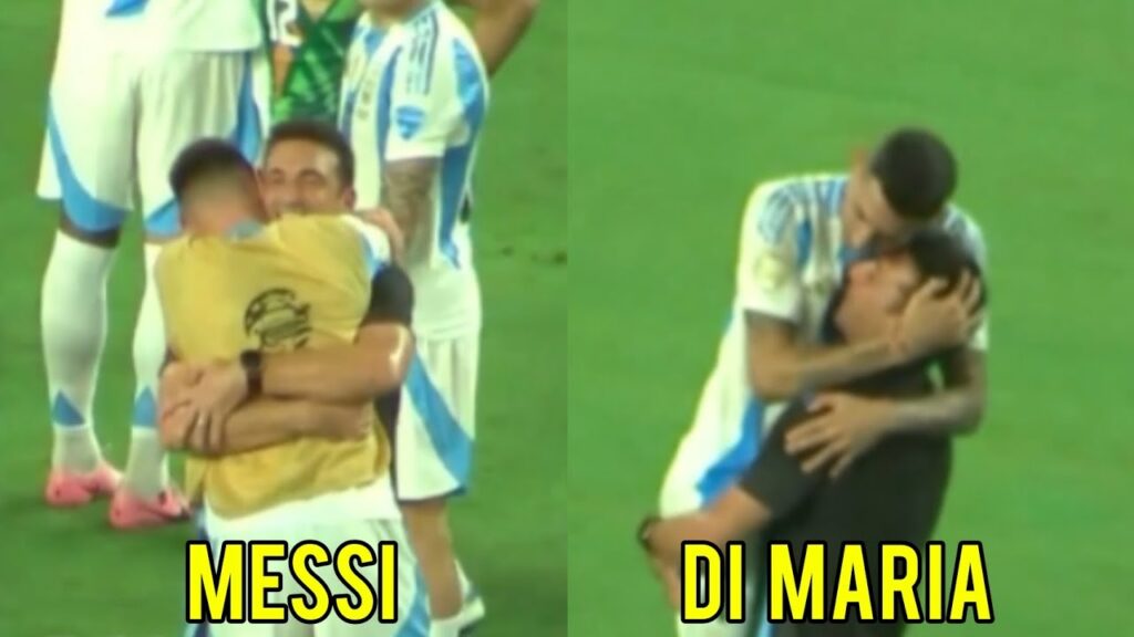 Scaloni Celebrates With Messi and Di Maria After Copa America Final