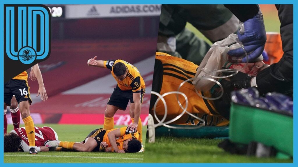 Raúl Jiménez sufre impactante choque de cabezas con David Luiz