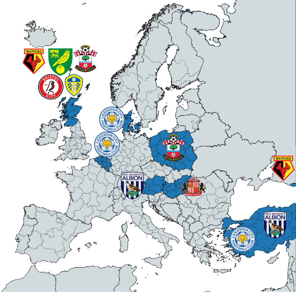 Championship clubs with players at the Euros