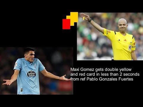 Striker Maxi Gomez - Valencia | World-record fastest two yellow and a red card (double yellow)
