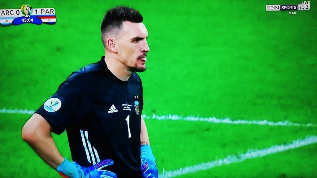 Franco Armani gets yellow card for wild kick against Paraguay