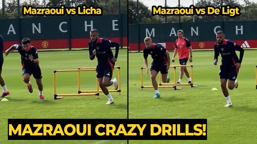 Mazraoui challenging battle race against Lisandro Martinez and De Ligt in training ahead Fulham