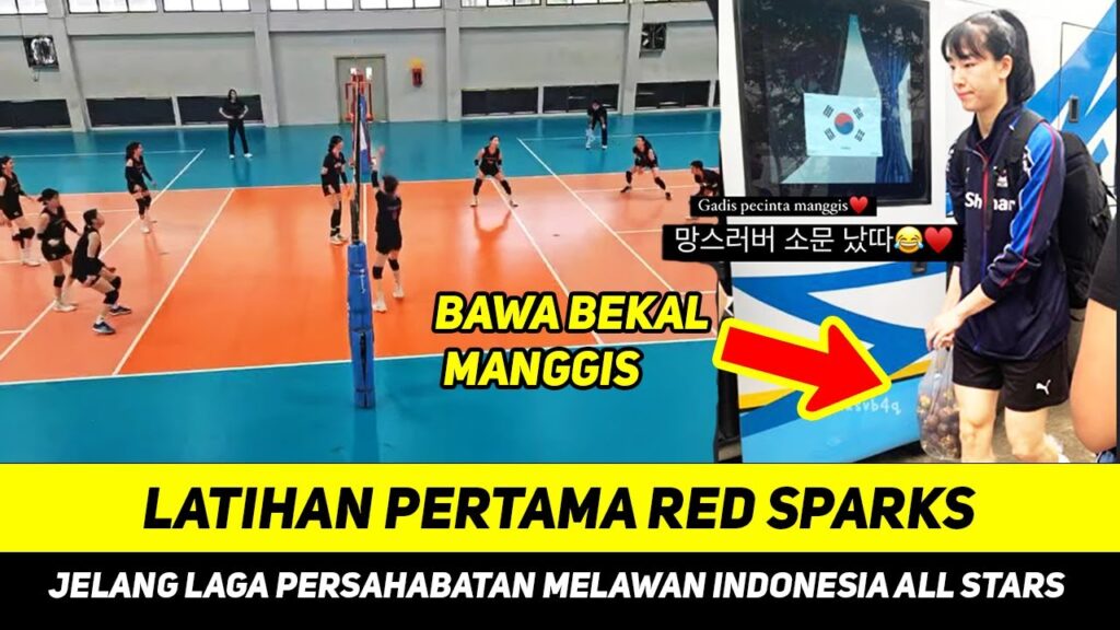 JUNG HO YOUNG BAWA BEKAL MANGGIS🤣MOMEN LATIHAN PERTAMA RED SPARKS LATIHAN DI INDONESIA😍