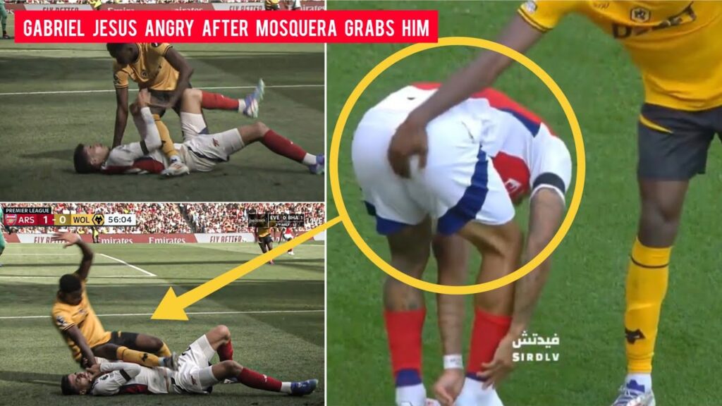 Gabriel Jesus vs Yerson Mosquera grabbing but*tock in Arsenal vs Wolves! Jesus' bum groped