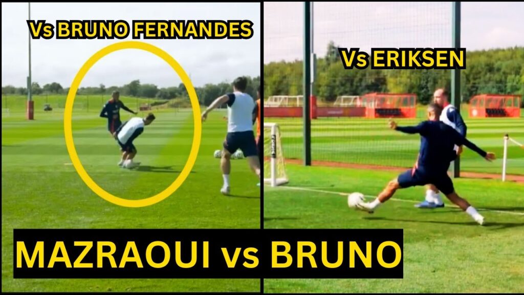 Mazraoui Show Great COMPOSURE & SKILLS Facing Bruno Fernandes in Man United training ahead Brighton