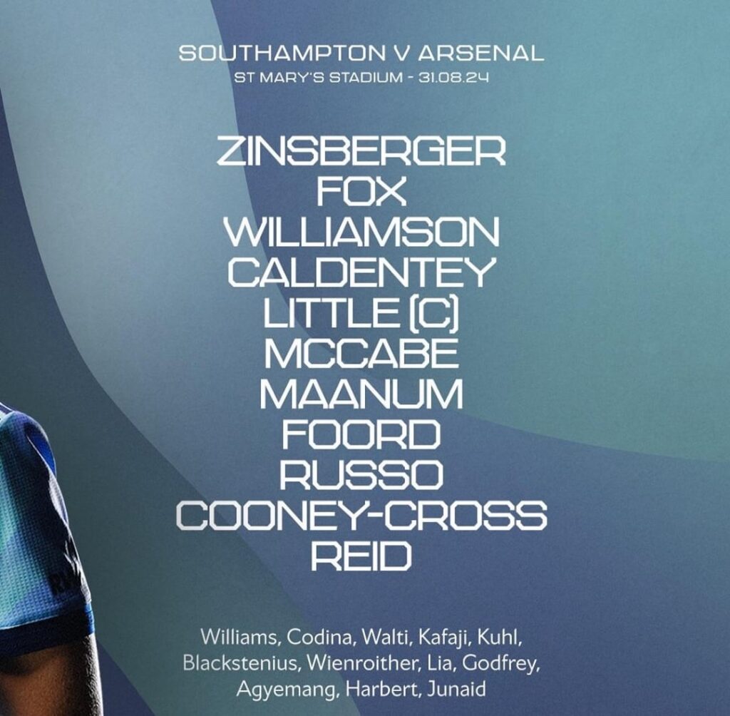 Line-Up for today’s friendly against Southampton