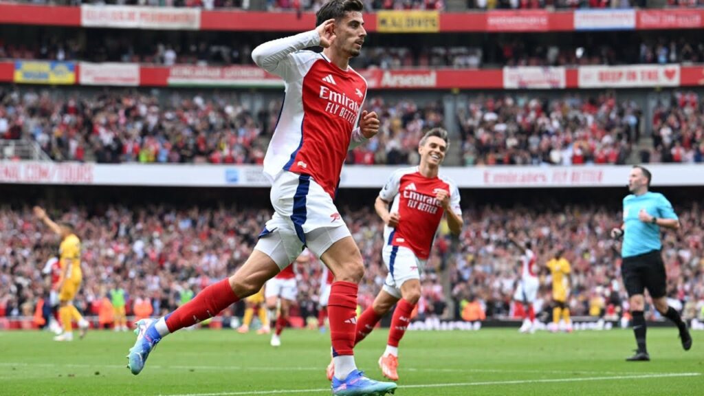 Kai Havertz with a cheeky lob over the keeper to give Arsenal the lead | Kai Havertz goal v Brighton