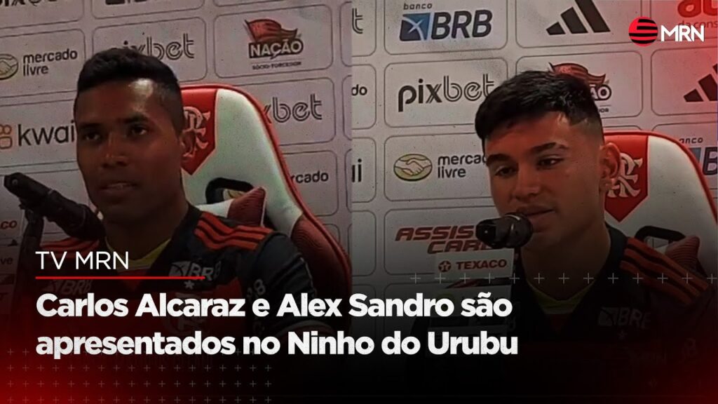 Alex Sandro e Carlos Alcaraz são apresentados no Ninho do Urubu