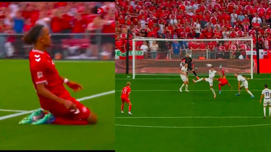 yussuf poulsen insane bicycle kick vs Serbia 😨😱