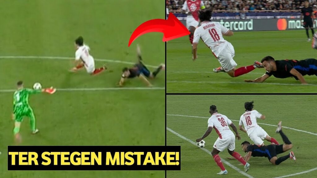 Eric García RED CARD FOR CHALLENGE on Minamino due to Ter Stegan HUGE MISTAKE