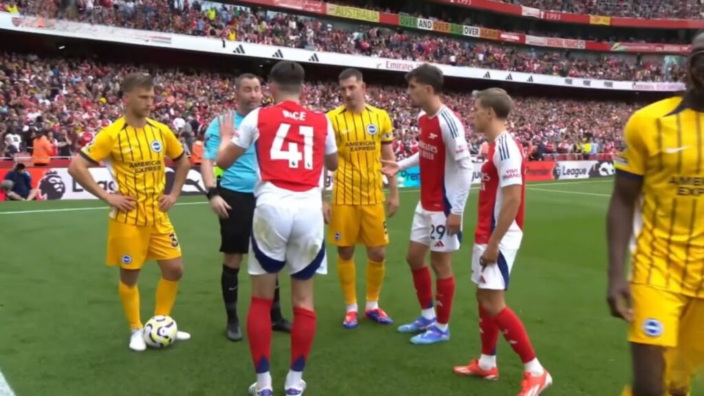 Declan Rice Red Card vs Brighton, Declan Rice Kicked the ball away, Arsenal vs Brighton Highlights
