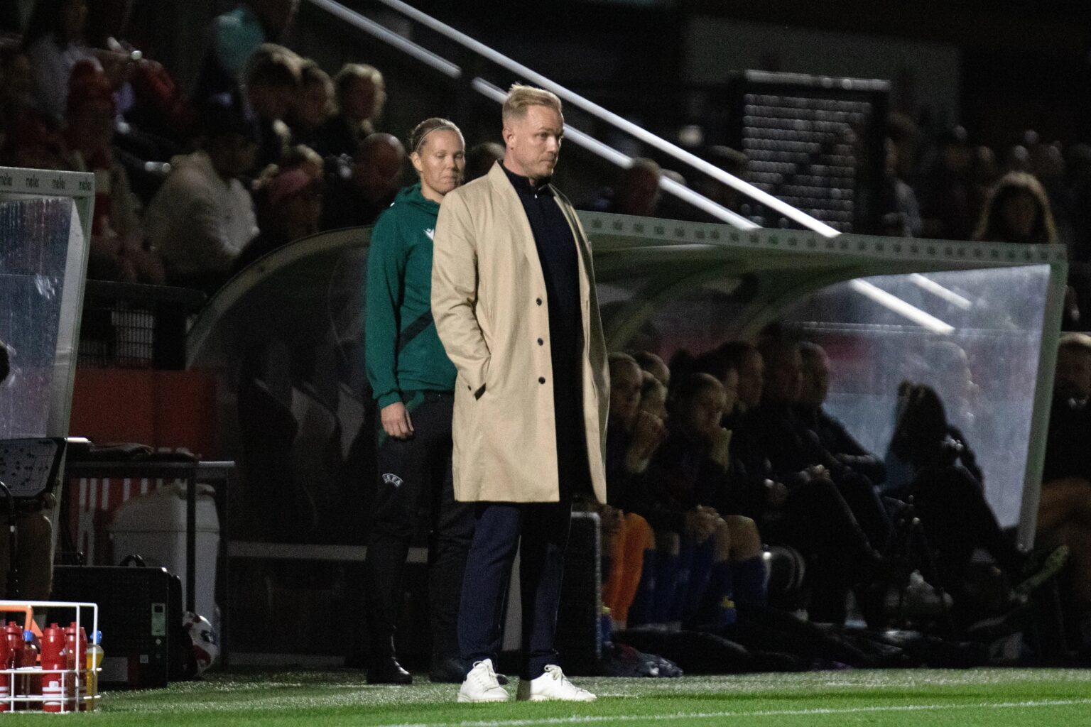 Jonas Eidevall reacts to 1-0 victory over Leicester City