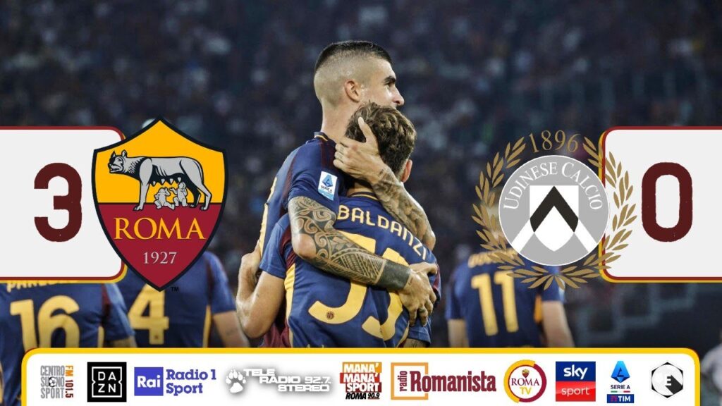 Roma 3-0 Udinese - Highlights Serie A, Nisii, TeleRadioStereo, SKY,  DAZN, Roma TV, Romanista, Rai