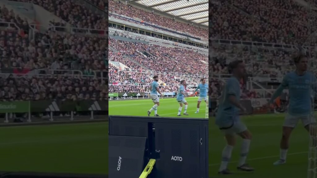 Fabian schar wins header from corner and Man City defending. gallowgate. Nufc v mcfc. 28.9.24