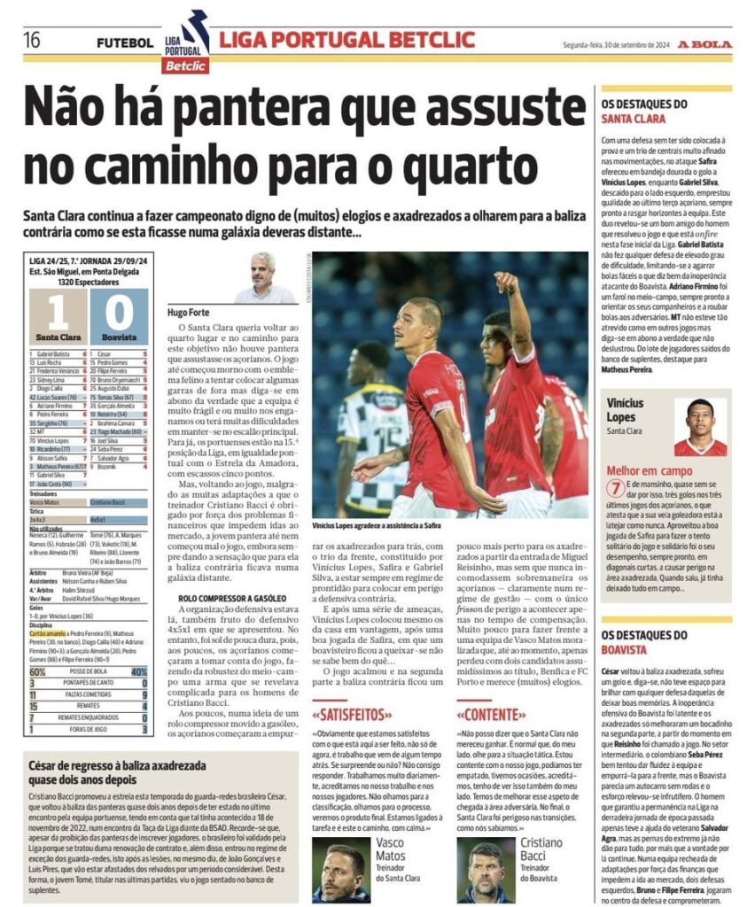 Boavista na imprensa desportiva - 30/09/2024