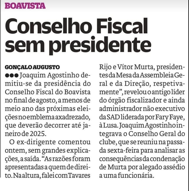 Boavista na imprensa desportiva - 12/09/2024