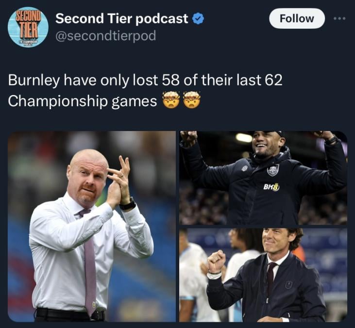 (Reliable Source) Burnley have only lost 58 of their last 62 Championship games