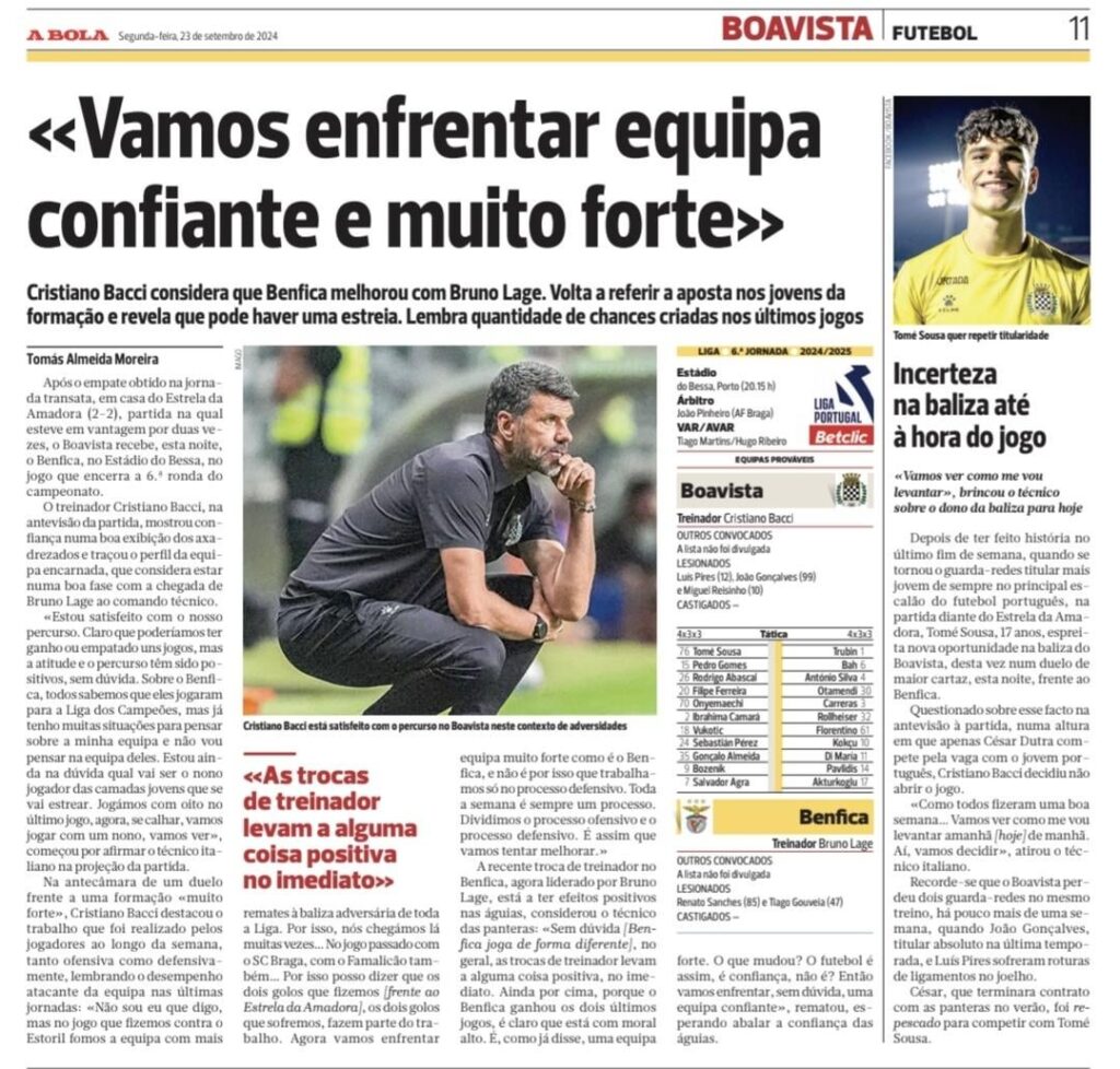 Boavista na imprensa desportiva - 23/09/2024