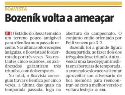 Boavista na imprensa desportiva - 22/09/2024