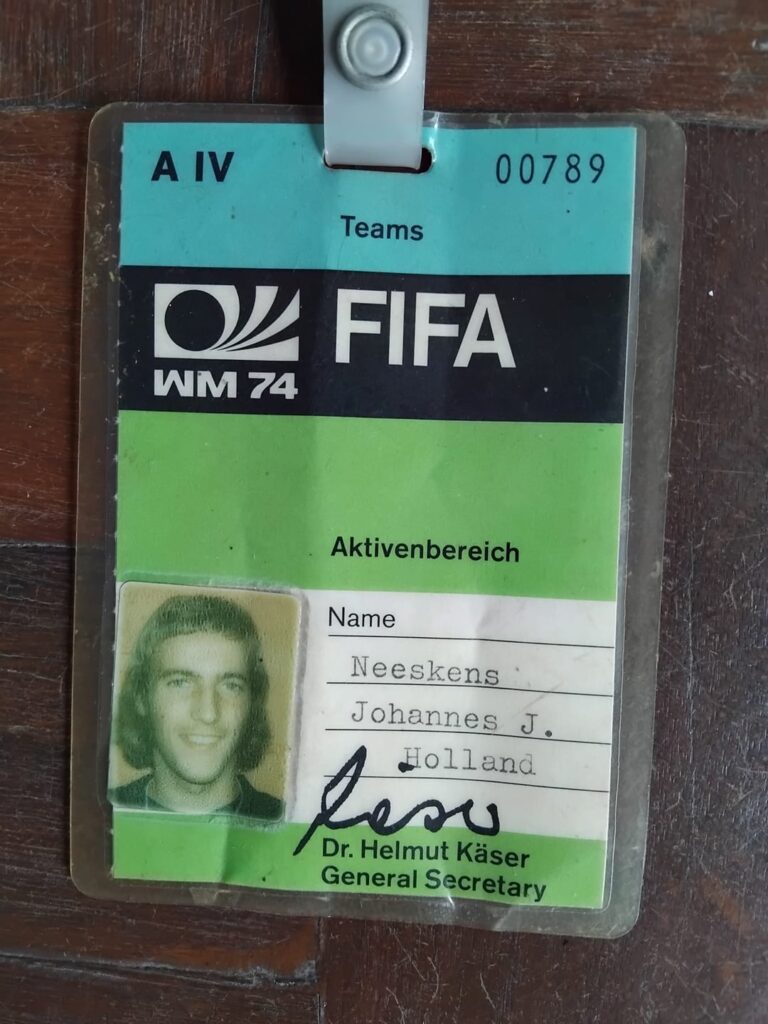 Johan Neeskens' ID badge from the 1974 World Cup in W Germany.