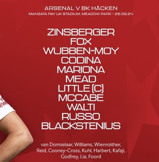 Lineups for tonight’s match v BK Häcken