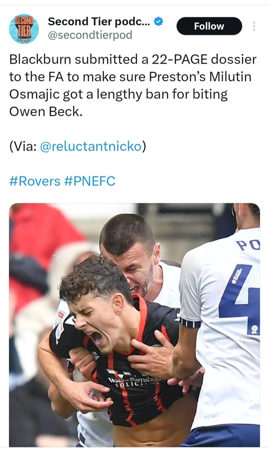Blackburn submitted a 22 page dossier to the FA after the biting incident with Osamjic