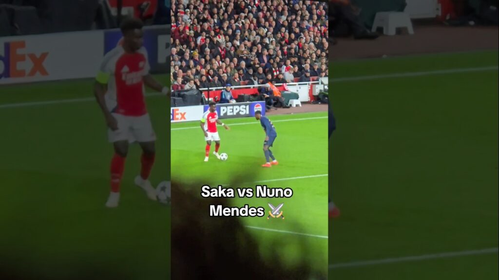 Saka vs. Nuno Mendes - what a clash it was ! Slight advantage for Saka ? #football #arsenal #psg