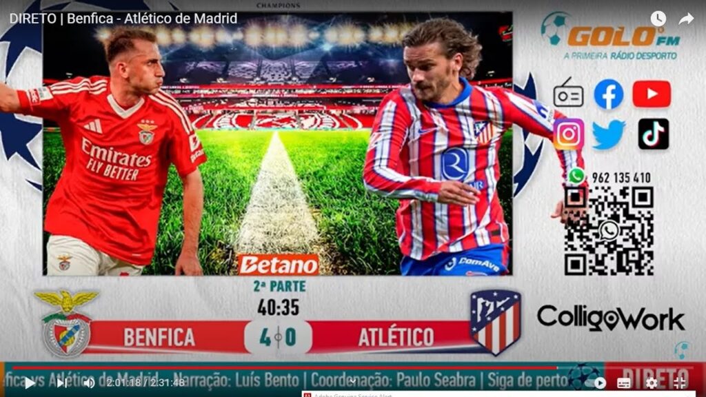 Benfica 4-0 Atlético de Madrid | Relato dos golos na Golo FM