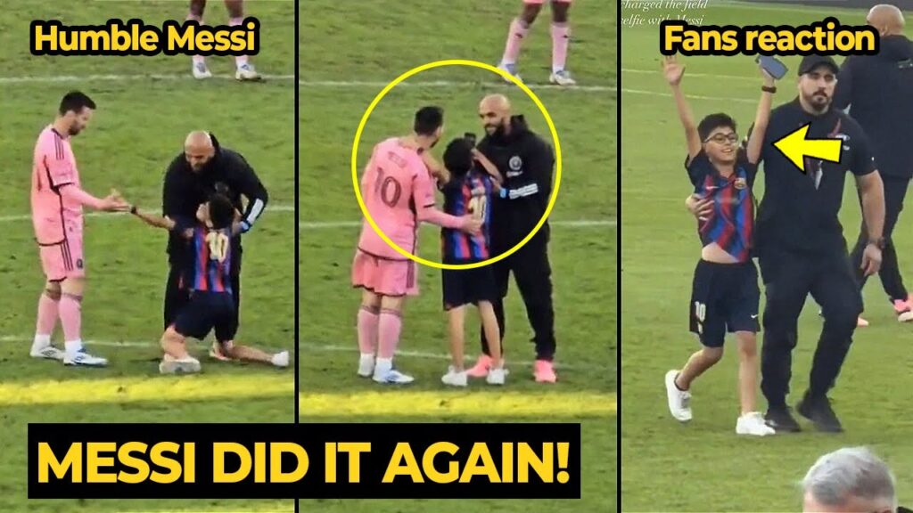 MESSI once again show his humility defends young pitch invader from his bodyguard | Football News