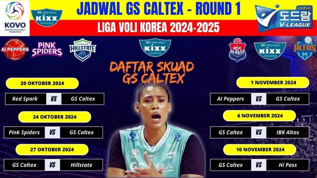 Jadwal GS Caltex Round 1 - Liga Voli Putri Korea 2024 - Korea V-League 2024-2025 [Gyselle Silva]
