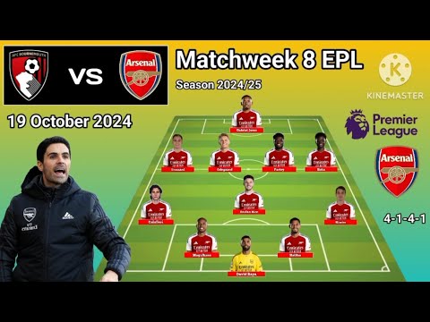 Bournemouth vs Arsenal Line Up 4-1-4-1 With Kiwior Matchweek 8 Premier League 2024/2025