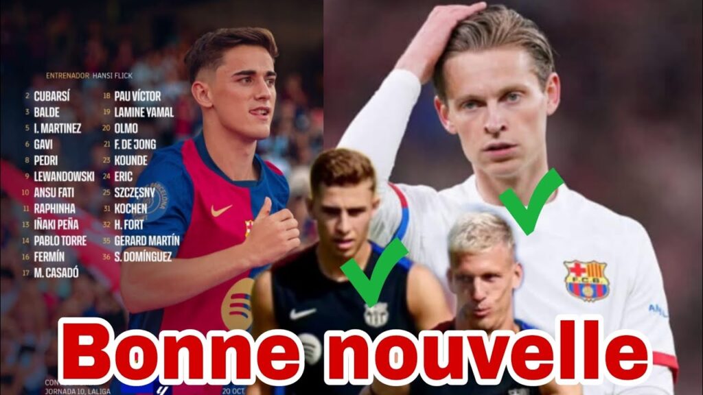 Bonne nouvelle pour le Barça : Olmo gavi Firmin Lopez et De Jong sont sur la liste ❤❤❤😍😍😍