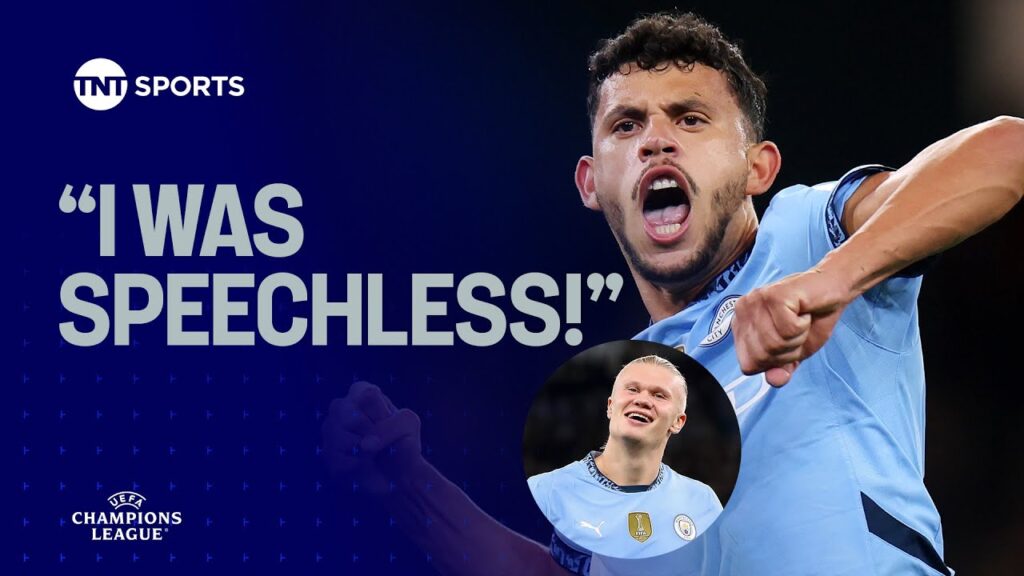 Matheus Nunes reacts to Erling Haaland's STUNNING acrobatic volley against Sparta Prague 🔥 #UCL