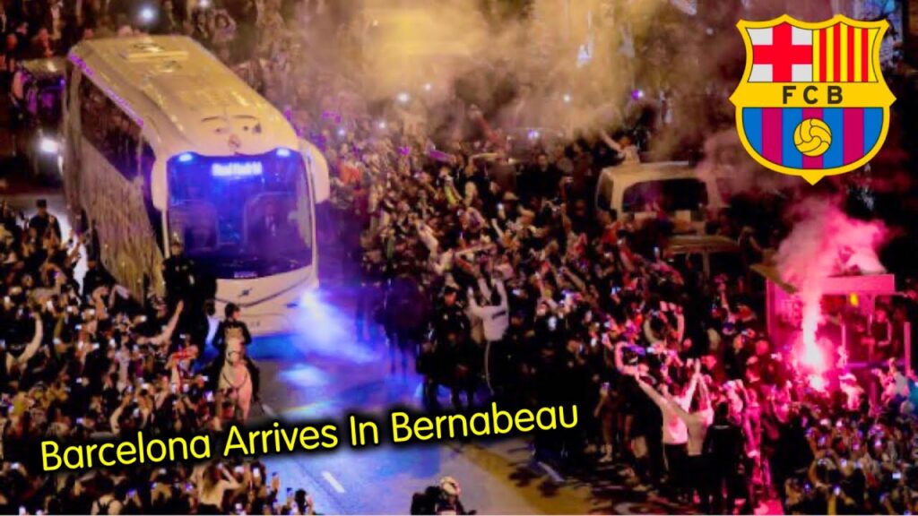 FC Barcelona Arrives In Santiago Bernabeau Stadium