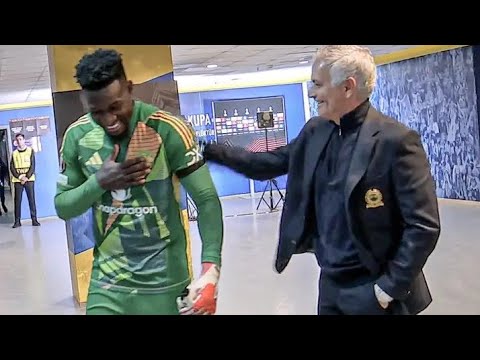 José Mourinho reactions to Andre Onana's double save vs Fenerbahce