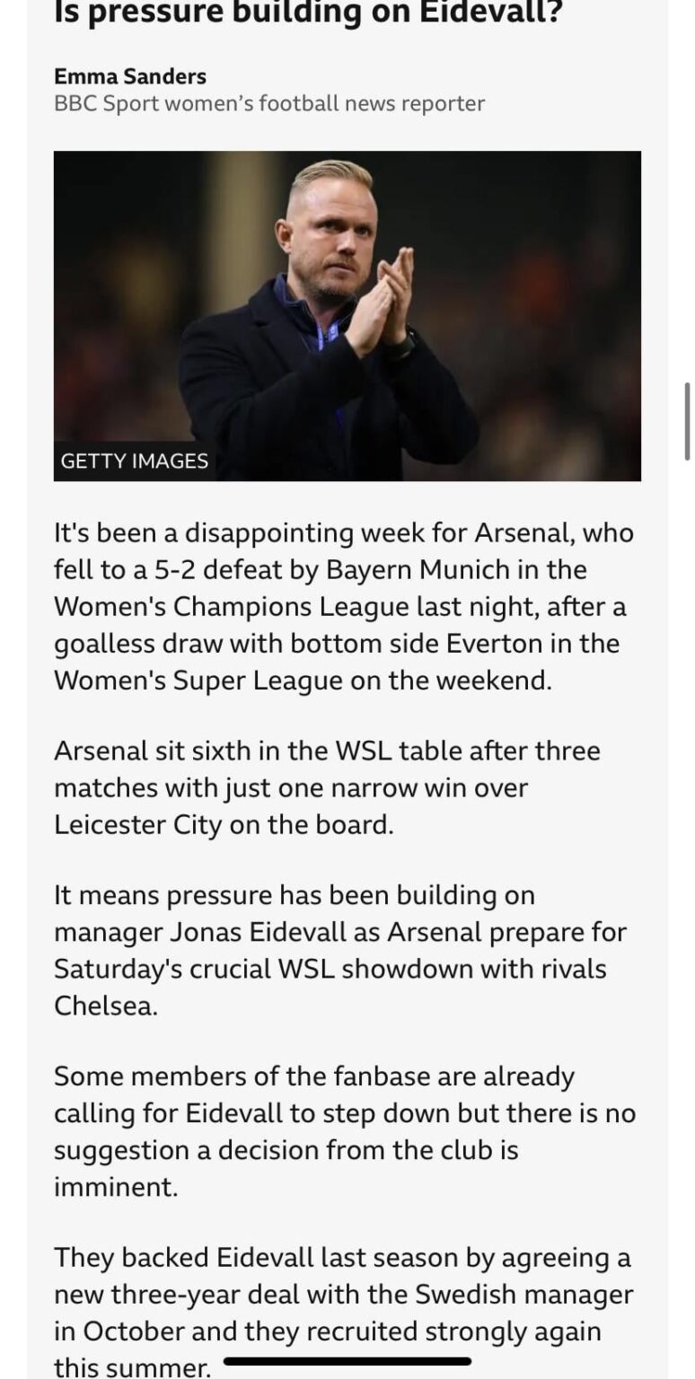 [Emma Sanders] Update on Jonas Eidevall