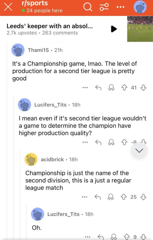 Amusing interaction about the Championship in r/sports