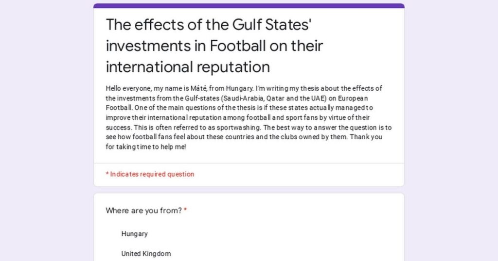 Hello guys! I am writing my university thesis about the investments from the Gulf-states on Football.