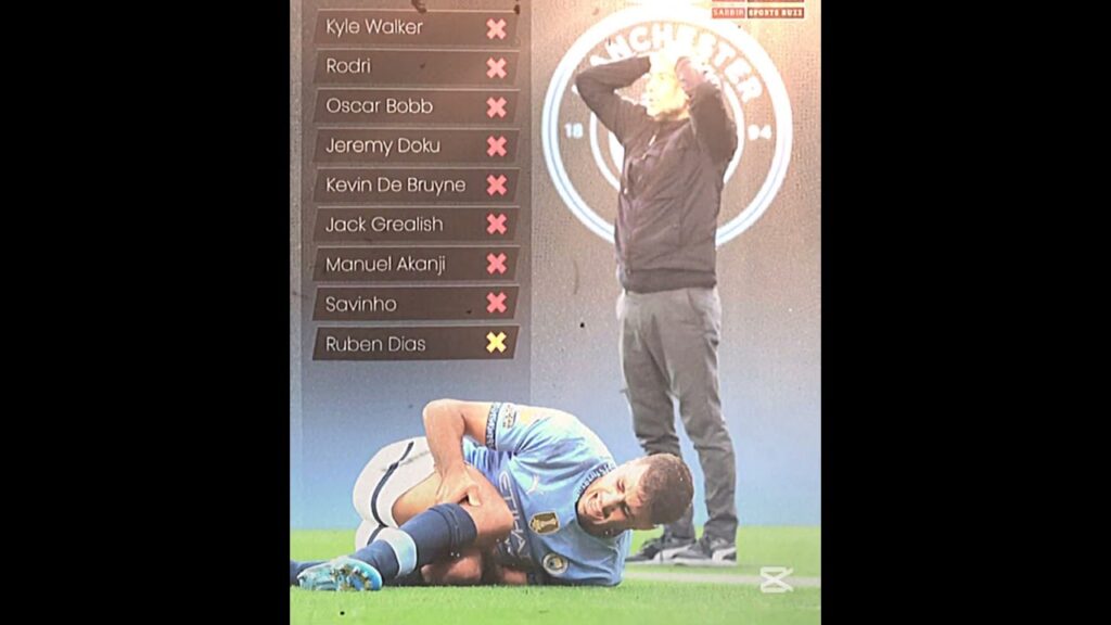 The Man City injury list keeps growing.Rúben Dias also left the pitch in some discomfort against Spu