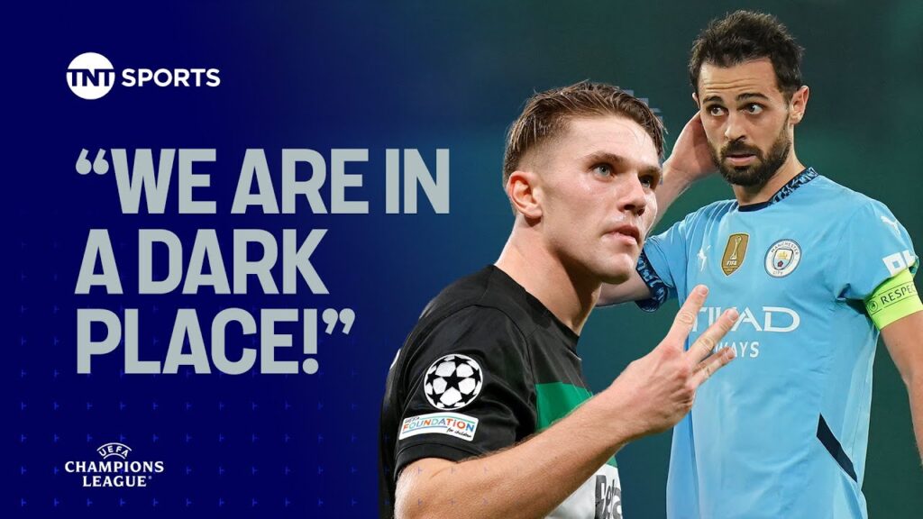 Bernardo Silva reacts after Sporting THRASH Manchester City in the Champions League 😬 #UCL