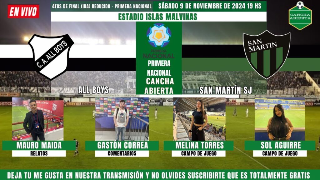 🔴ALL BOYS VS SAN MARTÍN SJ EN VIVO🔴// PRIMERA NACIONAL⚽️ (4TOS REDUCIDO). EN VIVO POR C.A 🎥🎙!!!