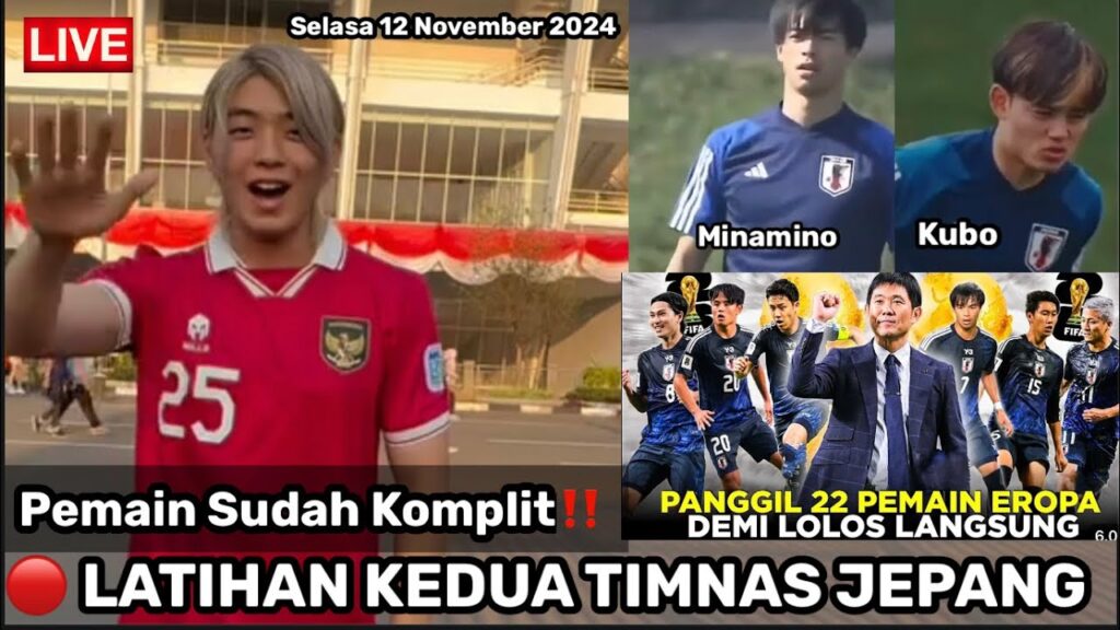 🔴SKUAD JEPANG SUDAH KOMPLIT DI LATIHAN KEDUA HARI INI DI SUGBK . TERLIHAT TAKEFUSA KUBO & MINAMINO