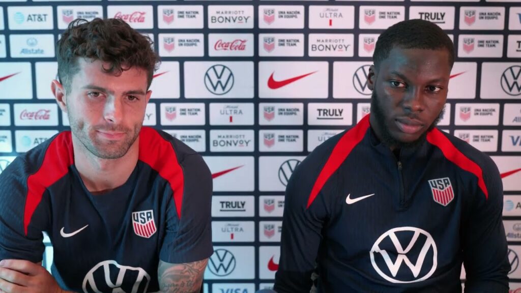 USMNT FORWARD CHRISTIAN PULISIC & MIDFIELDER YUNUS MUSAH talk prior to game before match vs Jamaica USMNT FORWARD CHRISTIAN PULISIC & MIDFIELDER YUNUS MUSAH talk prior to game before match vs Jamaica