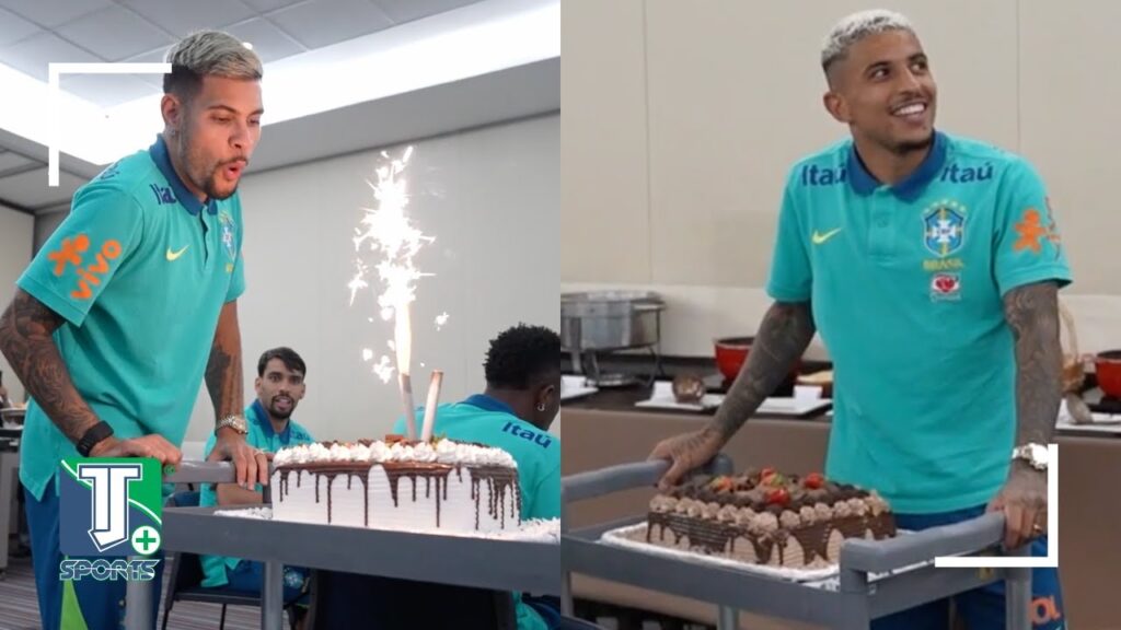 Bruno Guimarães e Dodô comemoram aniversário com a seleção brasileira antes do jogo contra o Uruguai