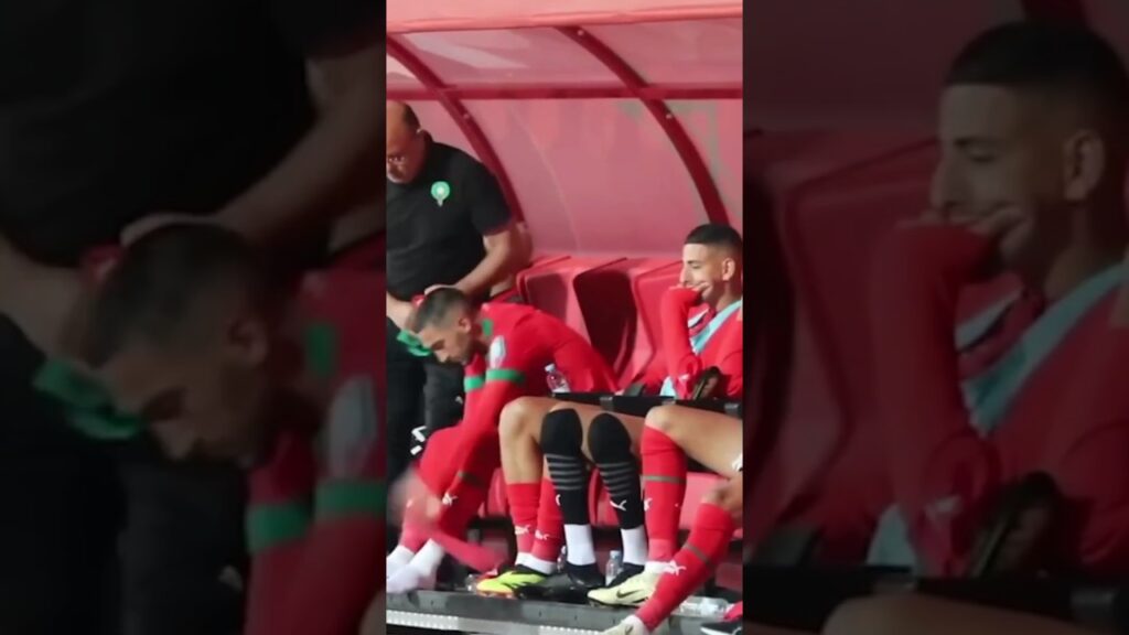 Hakim Ziyech en colère après avoir été sorti par Walid Regragui (Maroc vs Zambie, football).