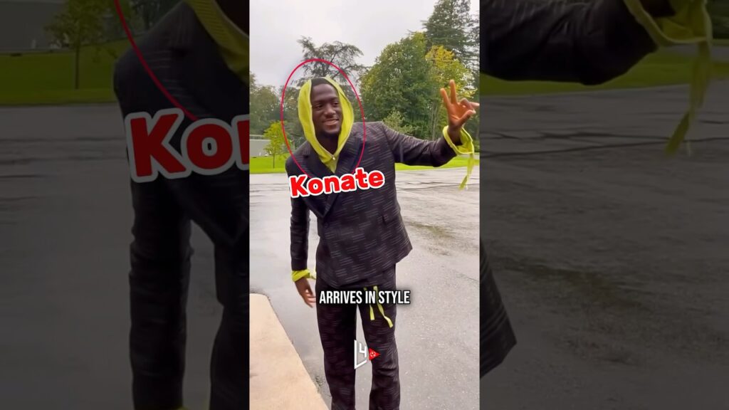 Konate wearing a bright green hood 😅 #france #konate #liverpool